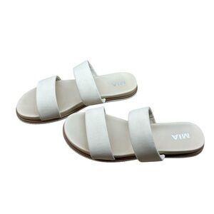 MIA Cream Double Strap Slide Sandals Women’s 10 Slip On Cushioned Footbed Casual